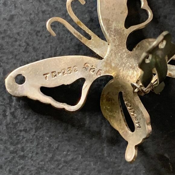 Mexico TB-232 925 Sterling etched Butterfly earrings, Vintage - Picture 5 of 5